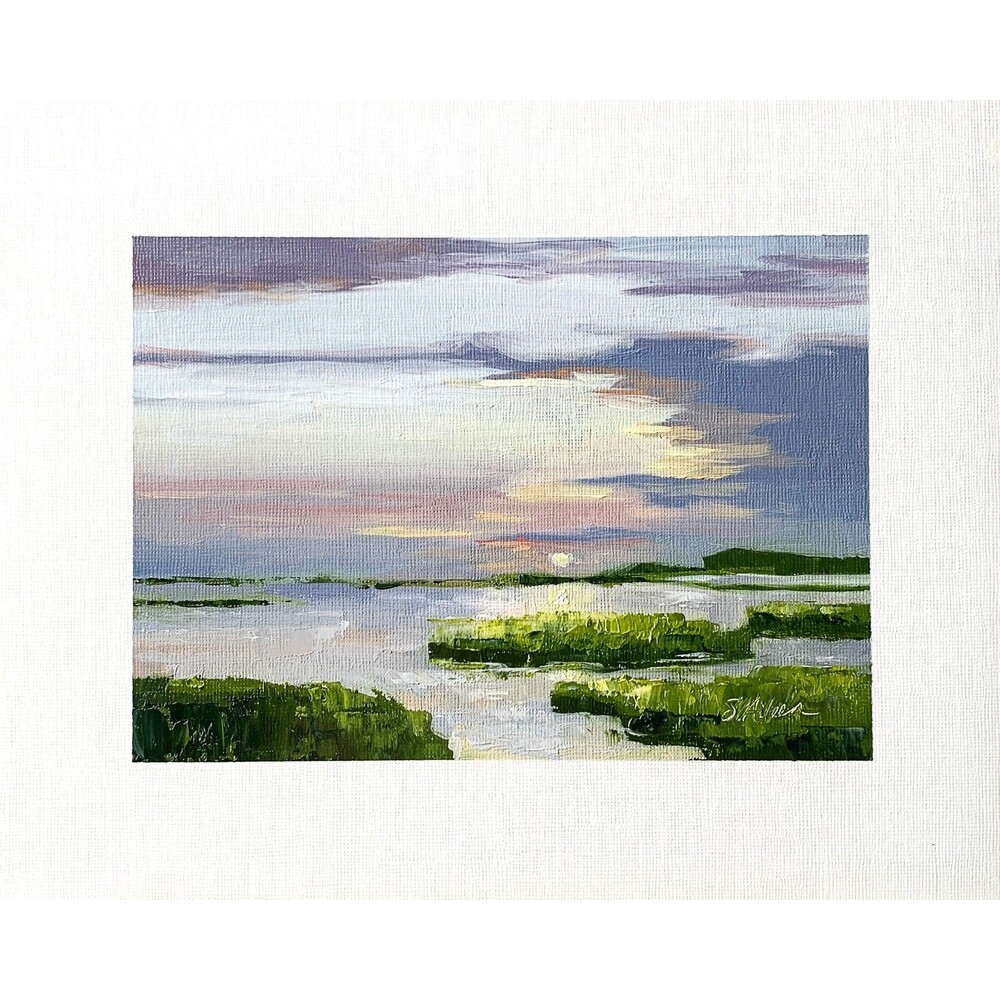 8x10 Original Oil Seascape Painting Marsh Sunset Clouds Lowcountry Art Signed